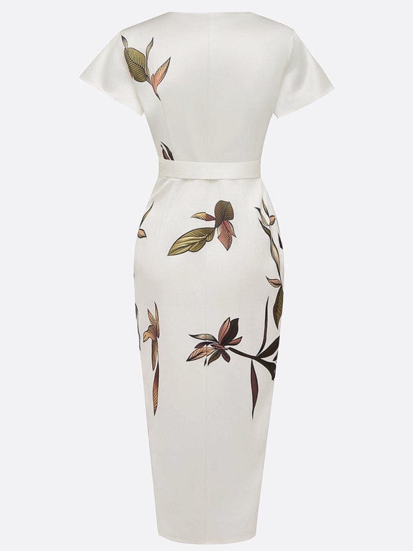 Mirea – V-Neck Urban Leaf Midi Dress