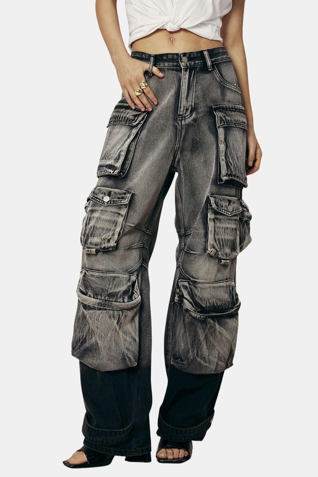 Livy – Ombre Multi Pocket Wide Leg Cargo Jeans