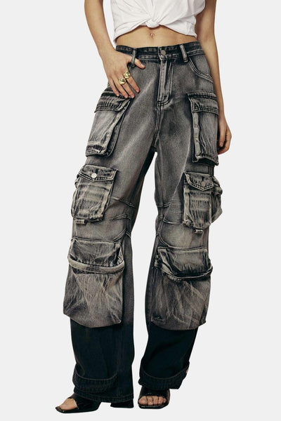 Livy – Ombre Multi Pocket Wide Leg Cargo Jeans