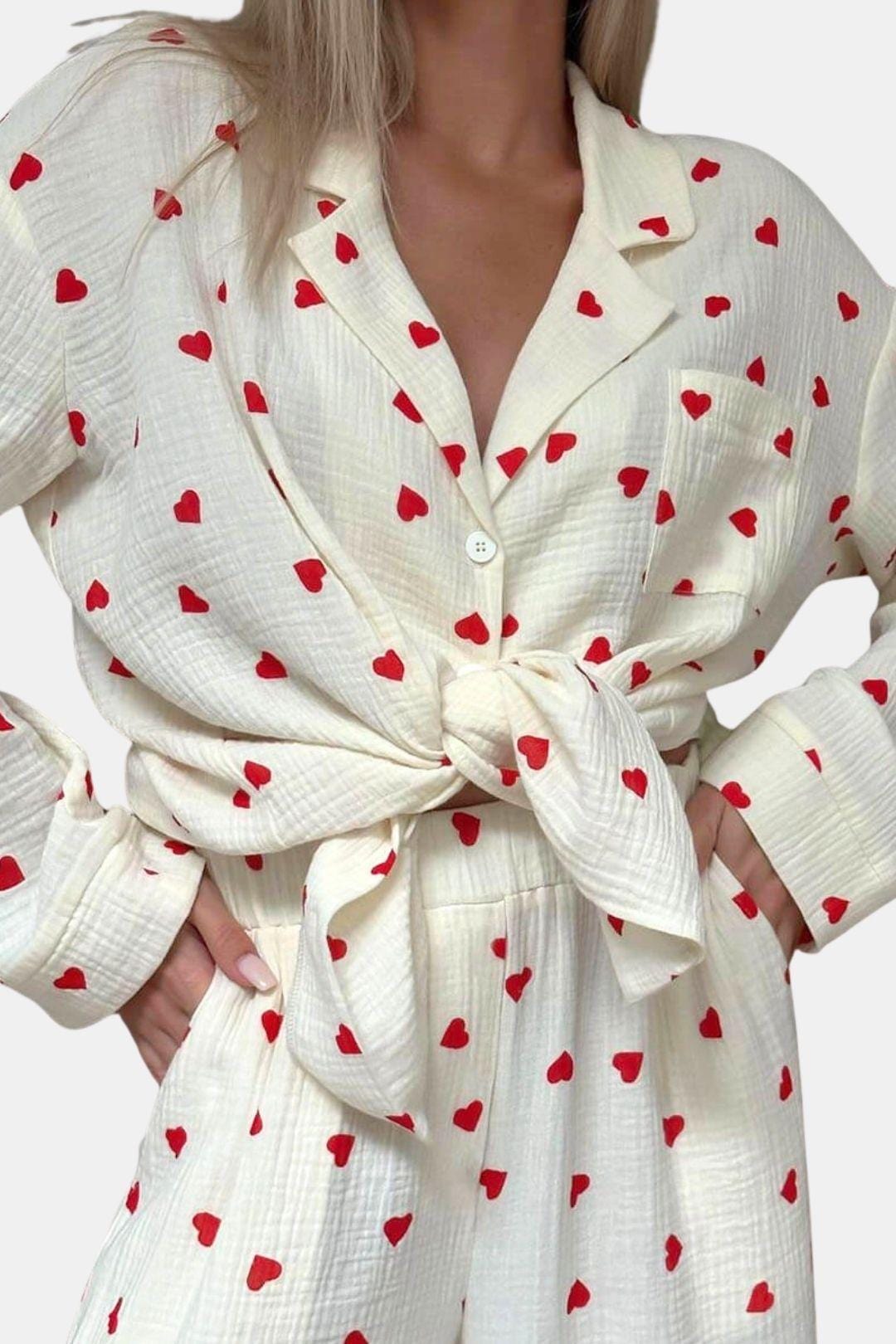 Lucia - Heart Print Button Down Pyjama Set