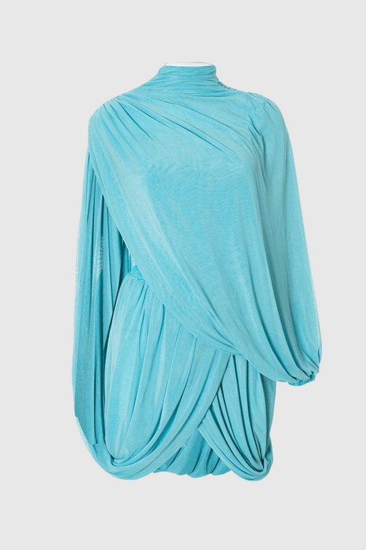 Lucia – Flowing Sleeve Mini Dress in Blue