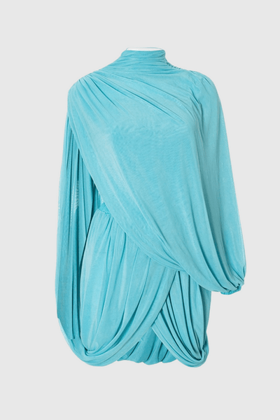 Lucia – Flowing Sleeve Mini Dress in Blue