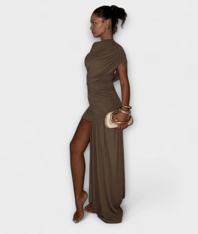 Lucina – Round Neck Geometric Maxi Dress