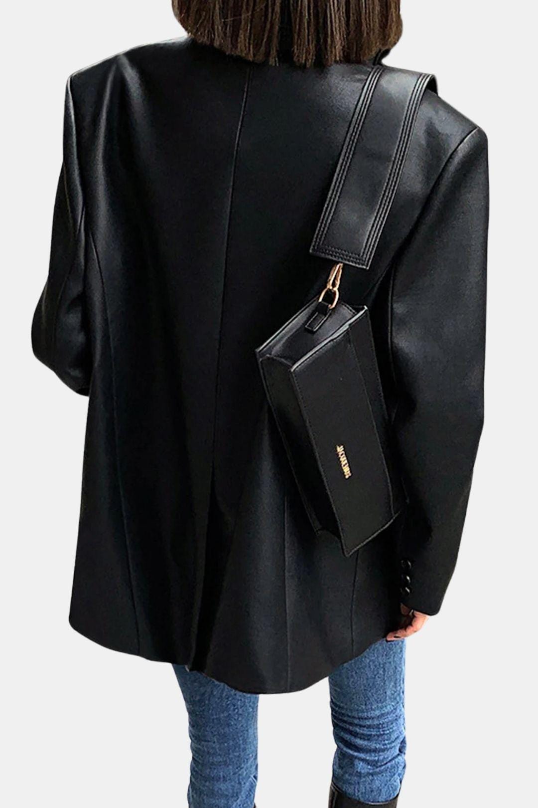 Luna – Faux Leather Lapel Blazer with Pockets