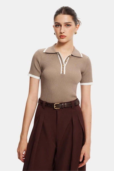 Lunara – Contrast Trim Metal Button Knit Top