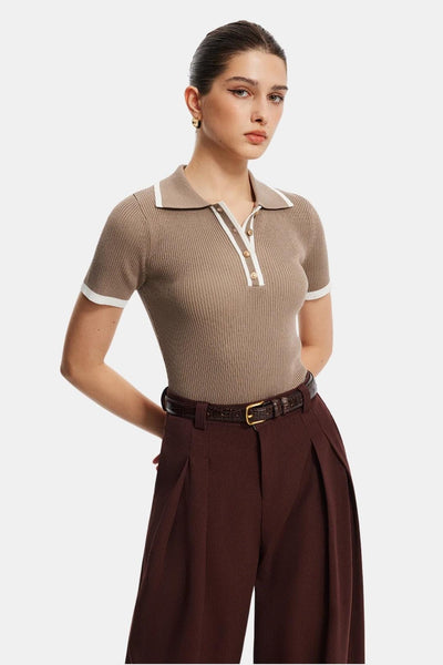 Lunara – Contrast Trim Metal Button Knit Top