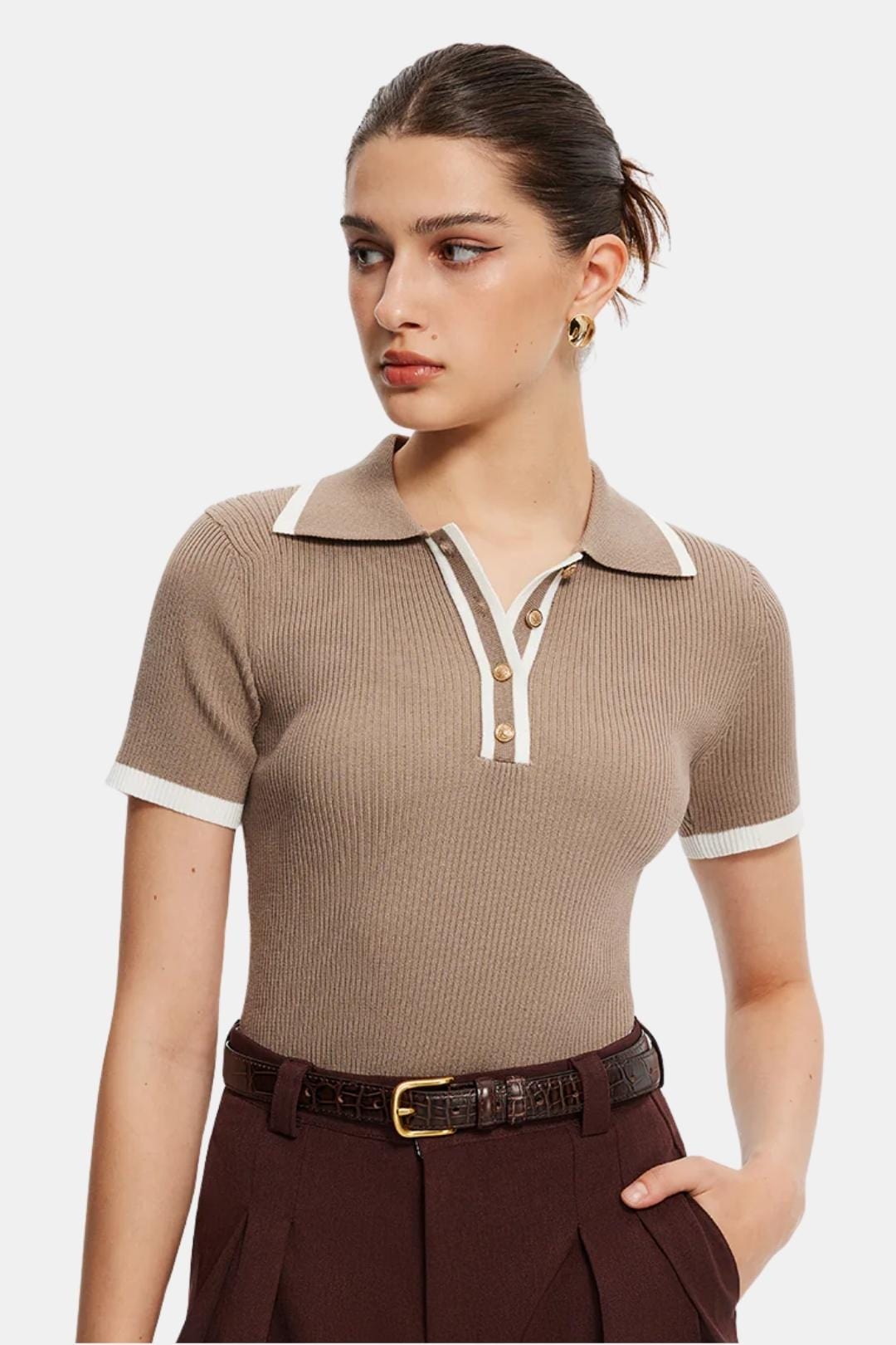 Lunara – Contrast Trim Metal Button Knit Top