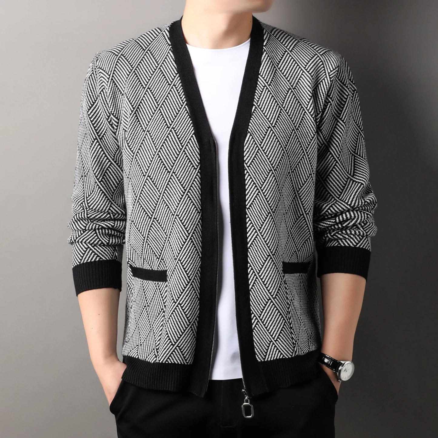 Diamond-Knit Zip-Up Cardigan | Modern Style | Lightweight Comfort