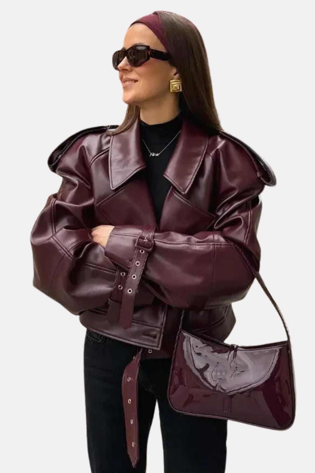 Macy – Burgundy Faux Leather Jacket