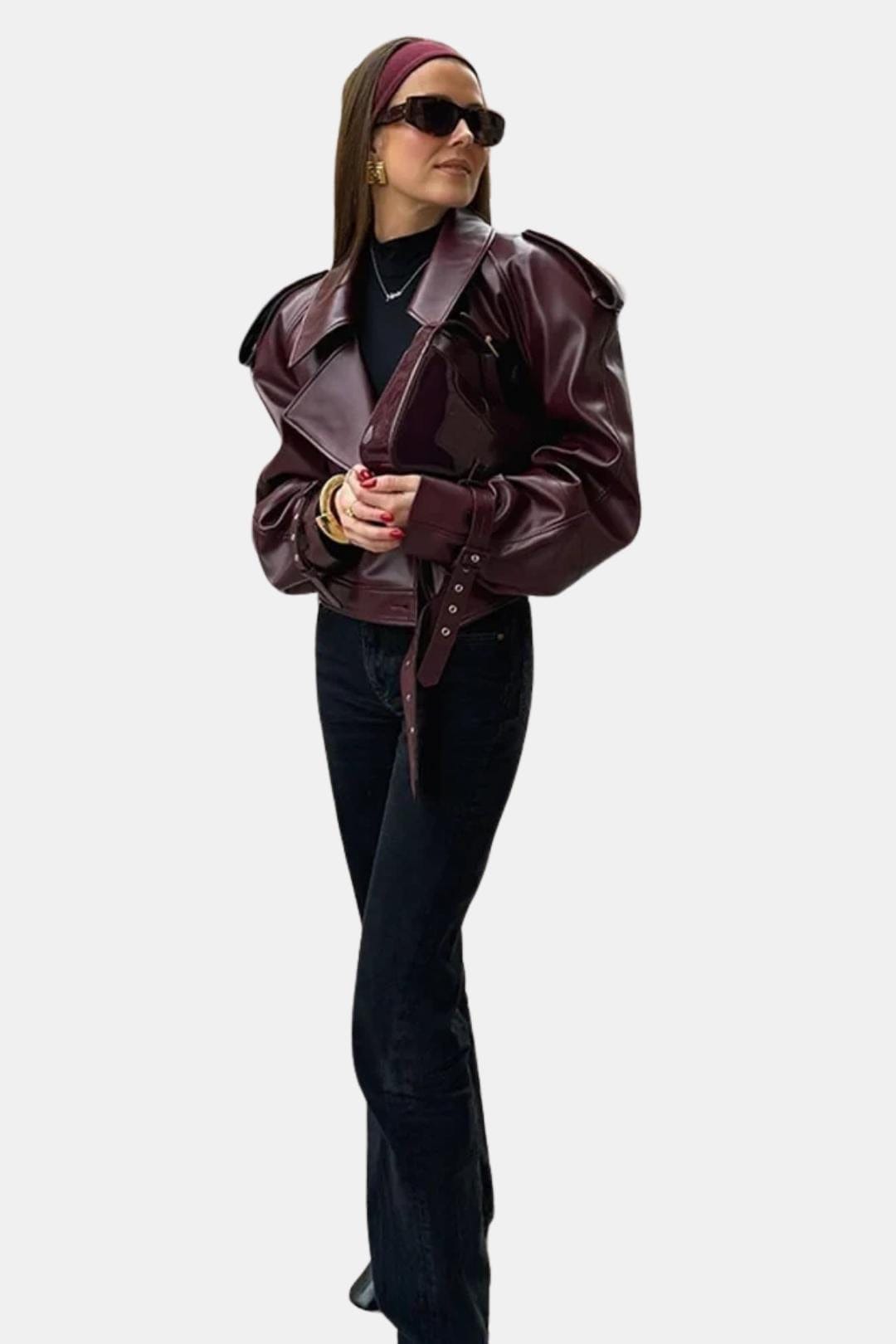 Macy – Burgundy Faux Leather Jacket
