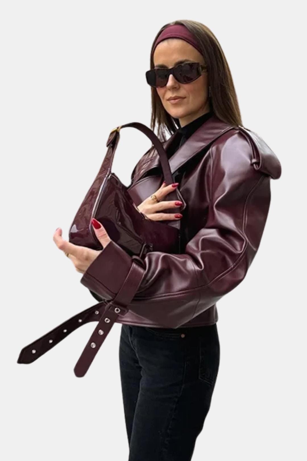Macy – Burgundy Faux Leather Jacket