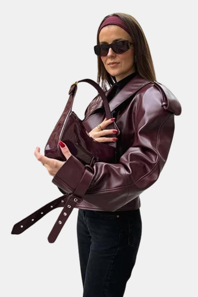 Macy – Burgundy Faux Leather Jacket