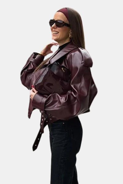 Macy – Burgundy Faux Leather Jacket