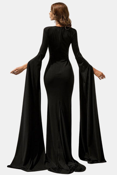 Maegann - Cape Sleeve Cutout Black Mermaid Evening Dress