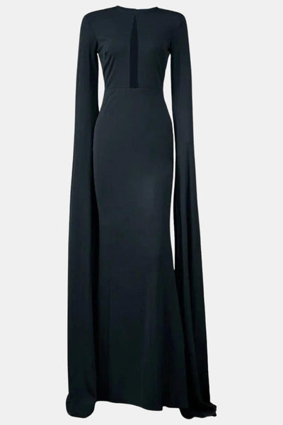 Maegann - Cape Sleeve Cutout Black Mermaid Evening Dress