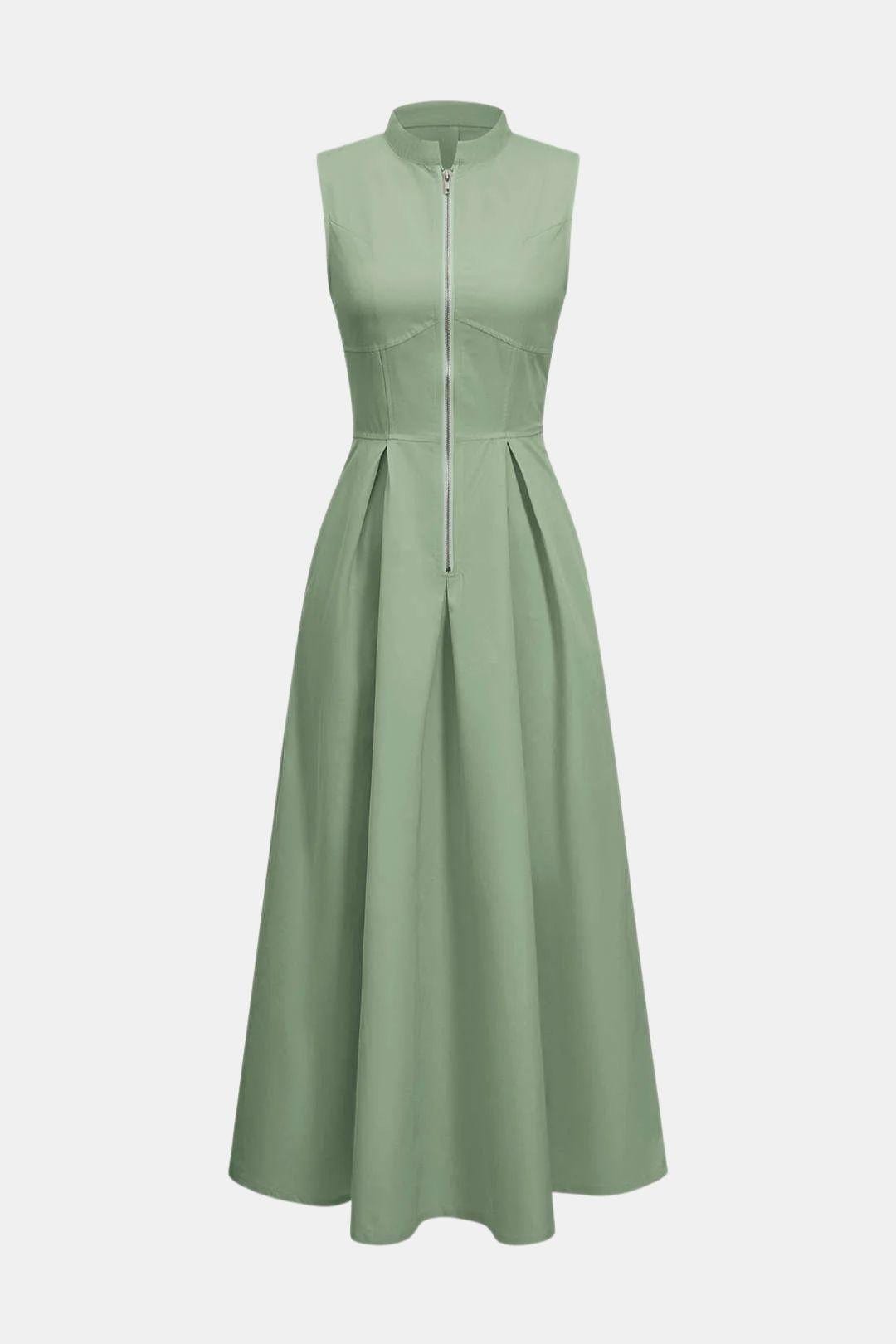 Maicha – Solid Zipper Front Sleeveless Maxi Dress