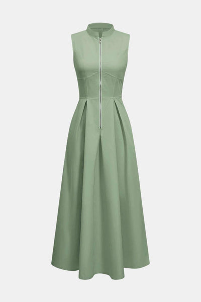 Maicha – Solid Zipper Front Sleeveless Maxi Dress