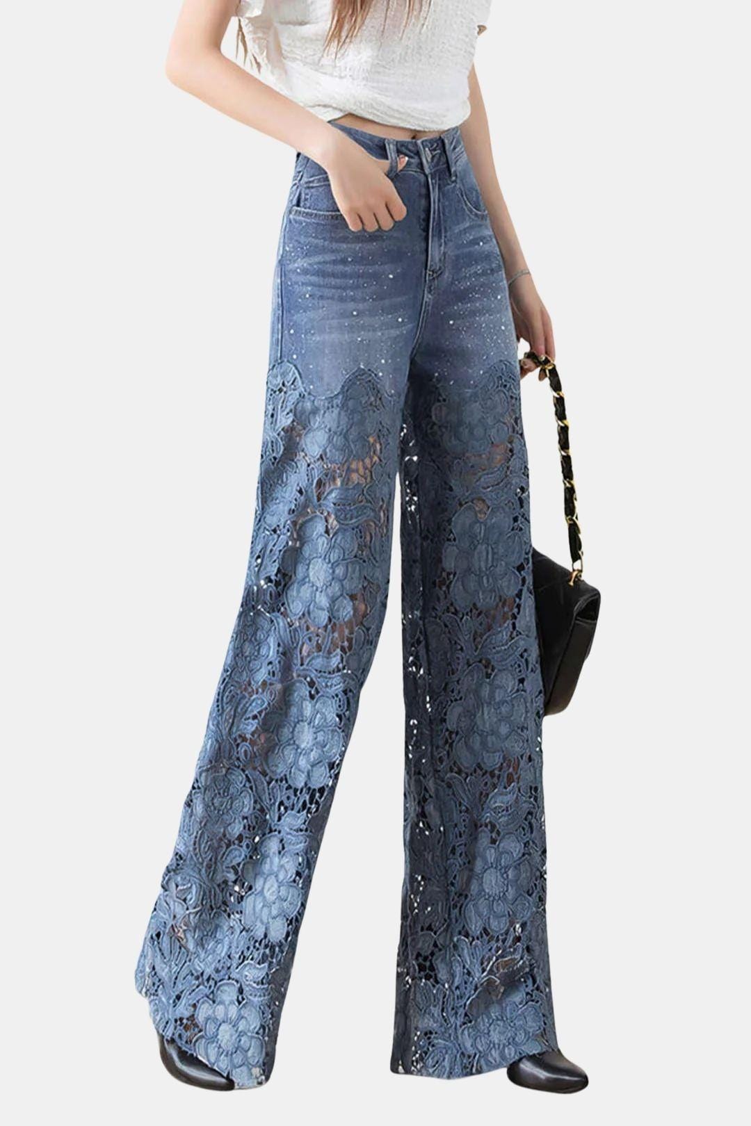 Maise – Lace Cut Out Patchwork Wide Leg Jeans