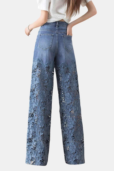 Maise – Lace Cut Out Patchwork Wide Leg Jeans