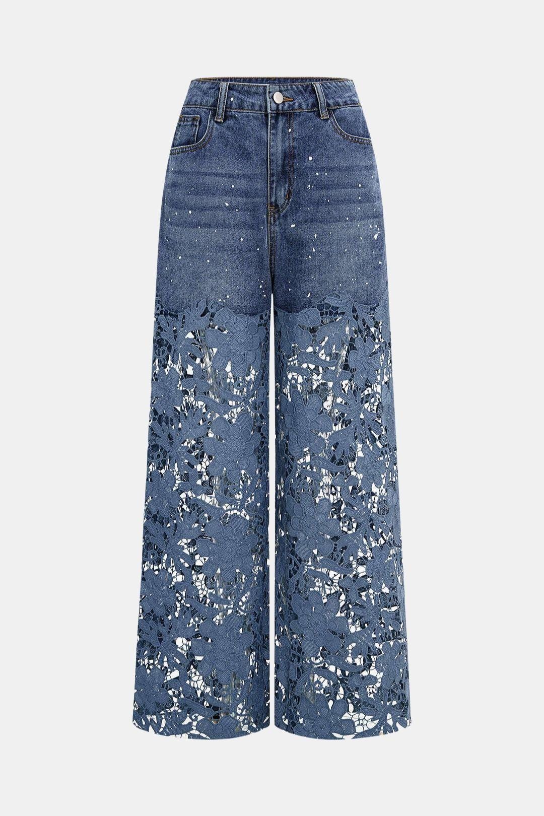 Maise – Lace Cut Out Patchwork Wide Leg Jeans