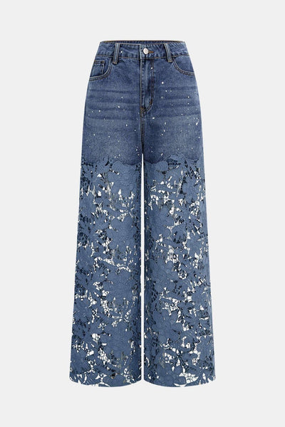 Maise – Lace Cut Out Patchwork Wide Leg Jeans