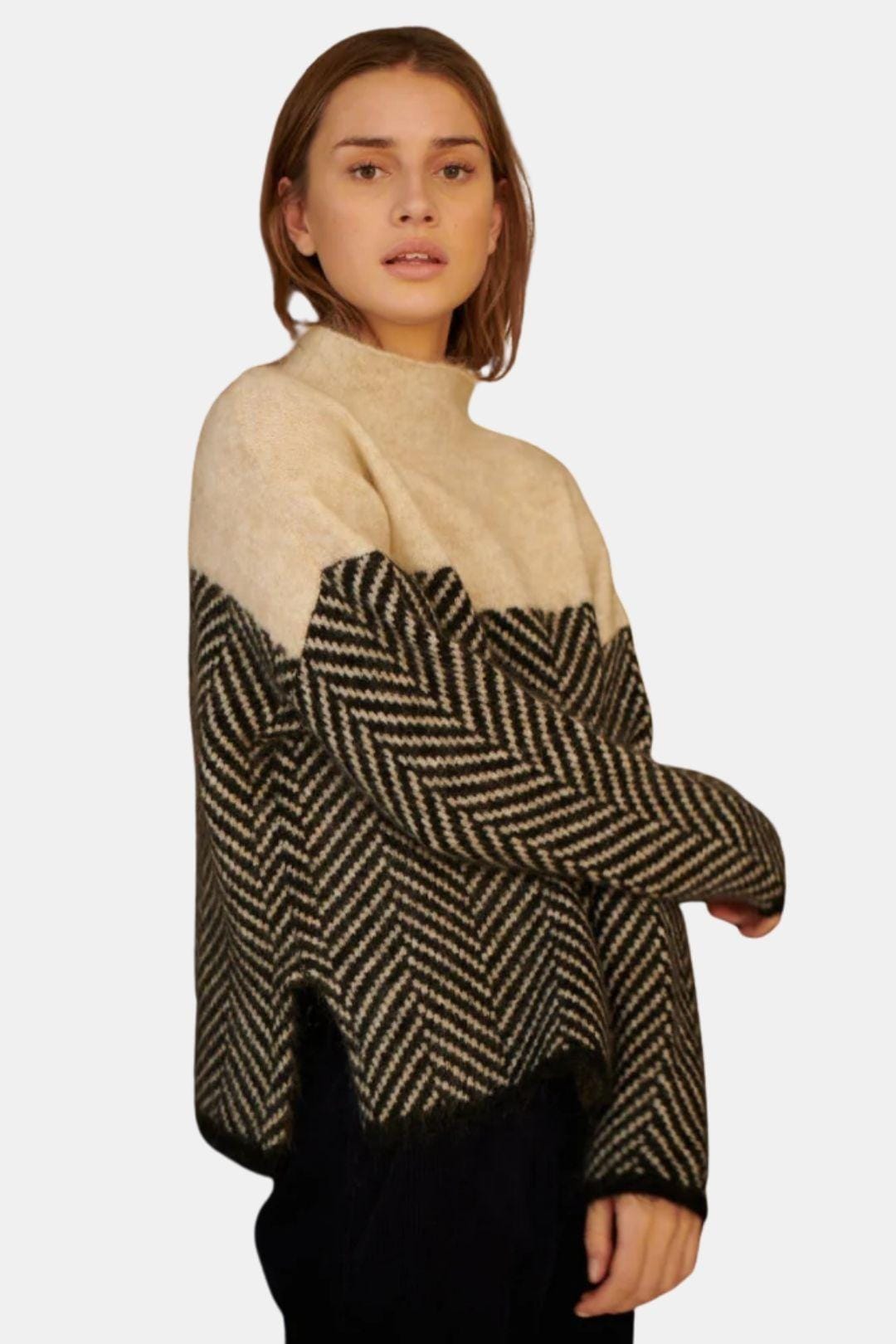 Malene - Herringbone Turtleneck Sweater
