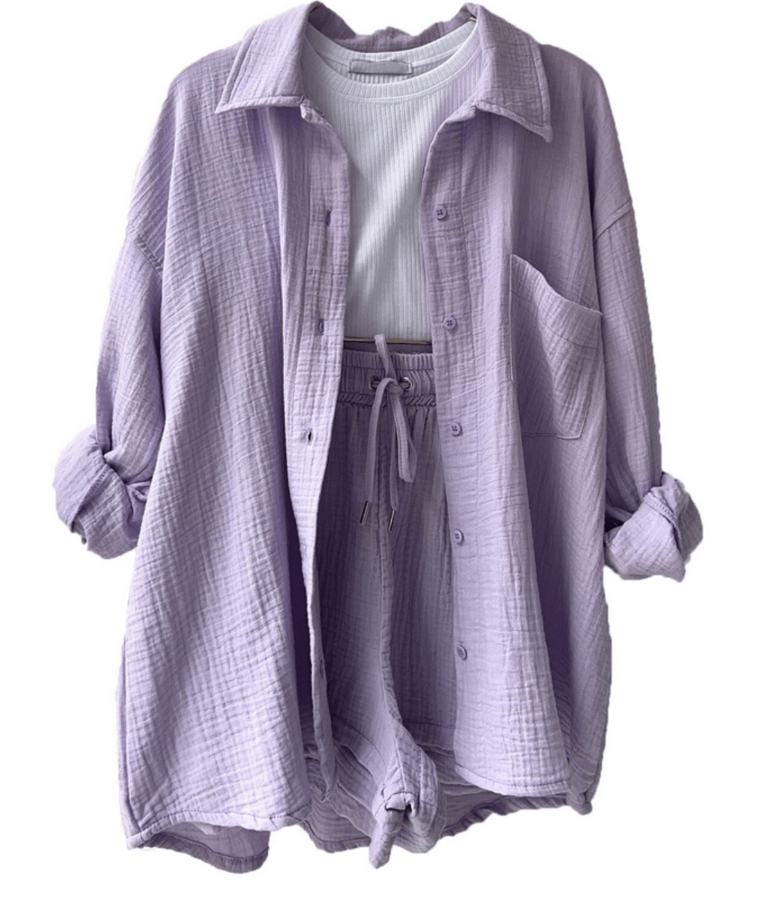 Mandorla – Long Sleeve Button-Up Blouse and Shorts Set