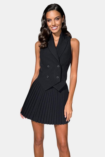 Mandy – Suit Waistcoat & Pleated Mini Skirt Set