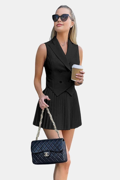 Mandy – Suit Waistcoat & Pleated Mini Skirt Set