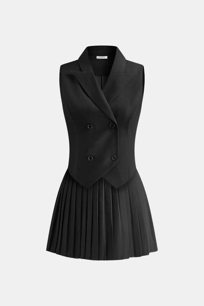 Mandy – Suit Waistcoat & Pleated Mini Skirt Set