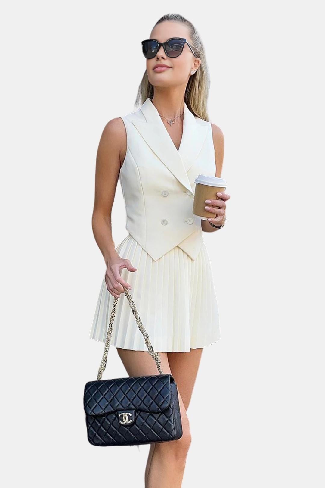 Mandy – Suit Waistcoat & Pleated Mini Skirt Set