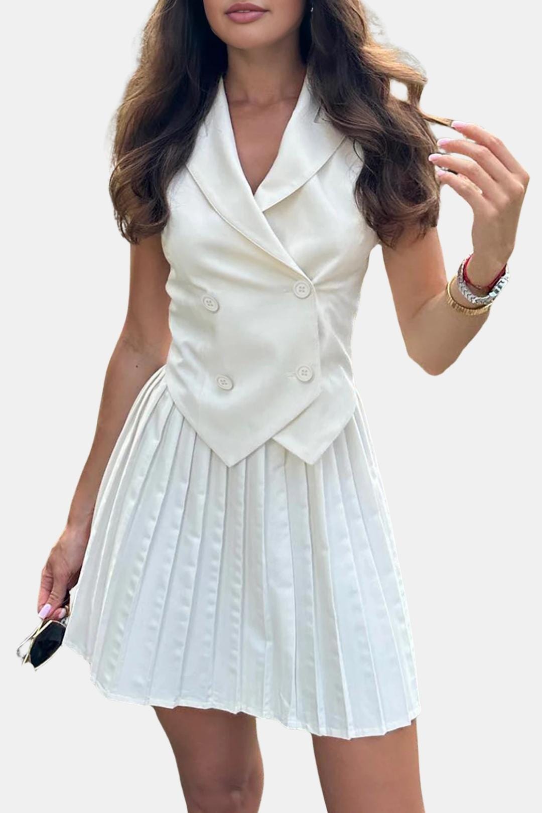 Mandy – Suit Waistcoat & Pleated Mini Skirt Set