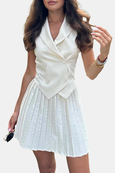 Mandy – Suit Waistcoat & Pleated Mini Skirt Set