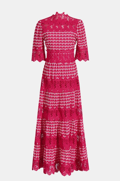 Maravina - Embroidered Lace Short Sleeve Midi Cocktail Dress