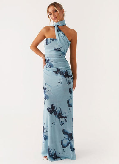 Leandra - Floral Sleeveless Maxi Dress in Blue-Black