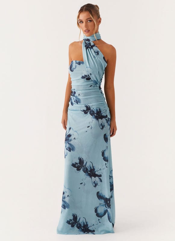 Leandra - Floral Sleeveless Maxi Dress in Blue-Black