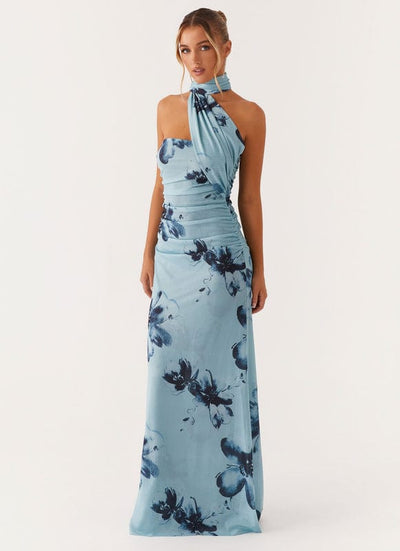 Leandra - Floral Sleeveless Maxi Dress in Blue-Black