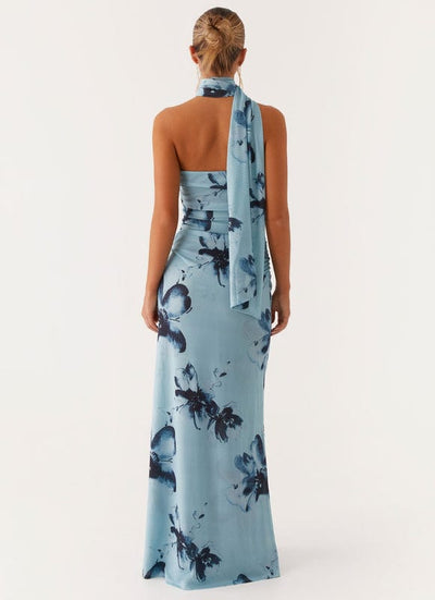 Leandra - Floral Sleeveless Maxi Dress in Blue-Black