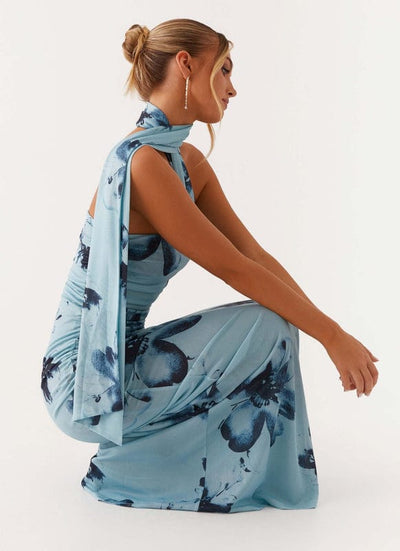 Leandra - Floral Sleeveless Maxi Dress in Blue-Black