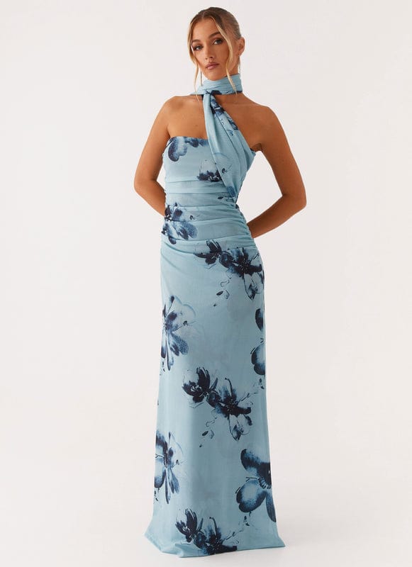 Leandra - Floral Sleeveless Maxi Dress in Blue-Black