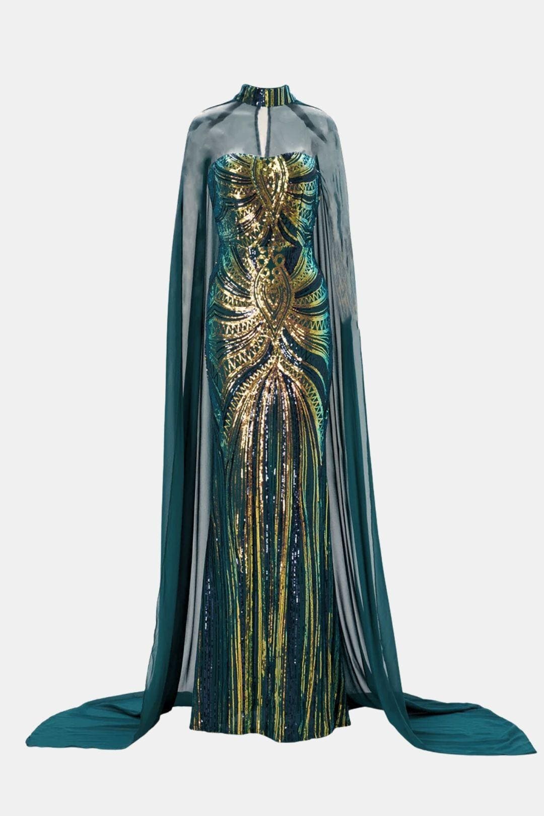 Marina - Sequin Cape Mermaid Evening Dress