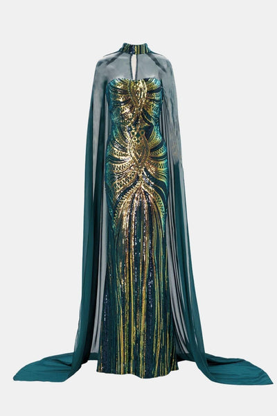Marina - Sequin Cape Mermaid Evening Dress