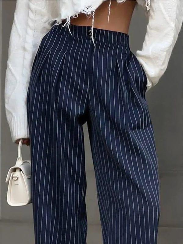 Marisol – High Waist Wide Leg Pants in Navy Blue