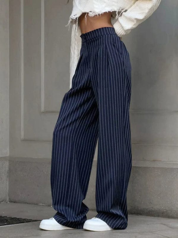 Marisol – High Waist Wide Leg Pants in Navy Blue