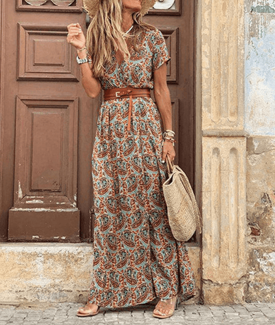 Marisolé – Belted Short Sleeve Maxi Dress