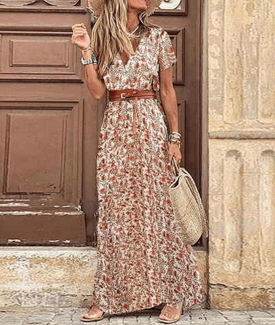 Marisolé – Belted Short Sleeve Maxi Dress