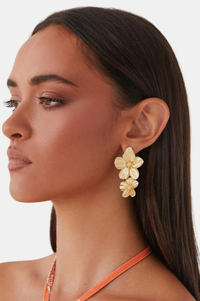 Maya – Gold Flower Drop Earrings