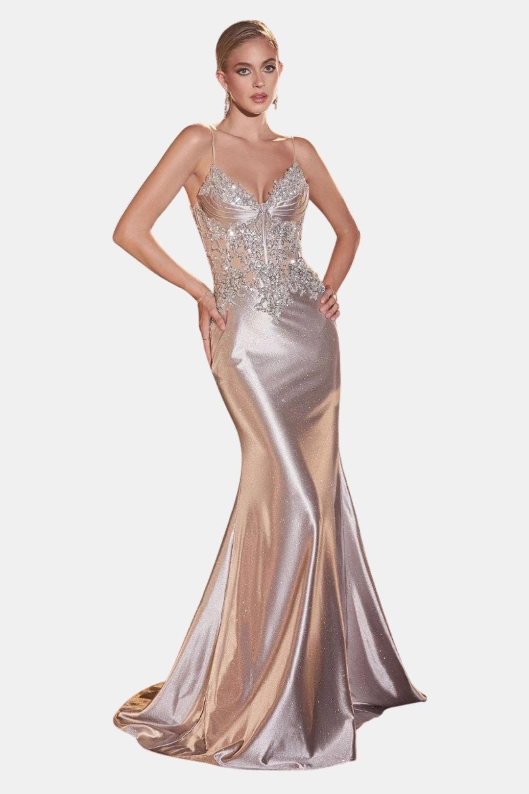Mela - Satin Mermaid Dress with Beaded Bodice