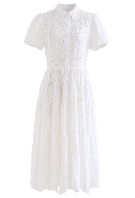 Meliora - Short Sleeve Crochet Maxi Dress in White