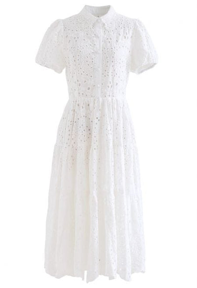 Meliora - Short Sleeve Crochet Maxi Dress in White